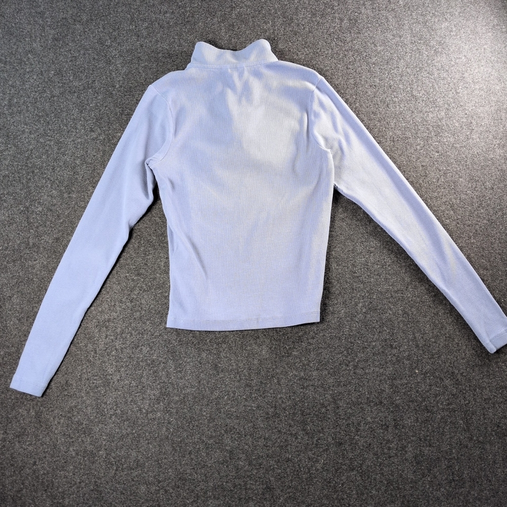 Guess Half-Zip Ribbed Top Light Blue Logo Embroidered Vintage Y2K S - Picture 2 of 8